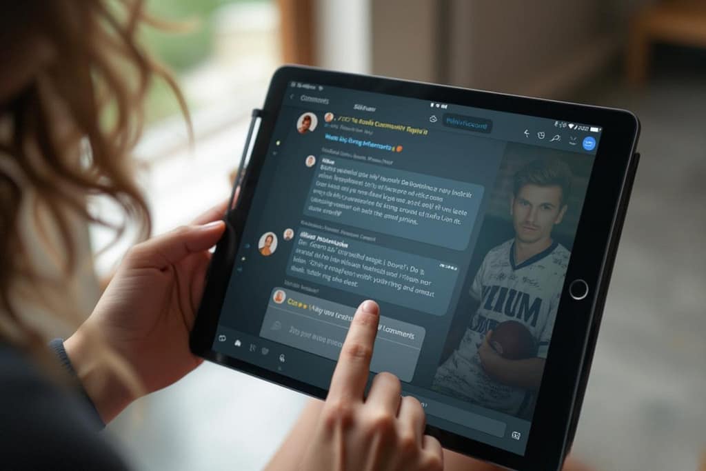 A person responding to comments on a tablet, showing active community engagement. - personal brand identity design